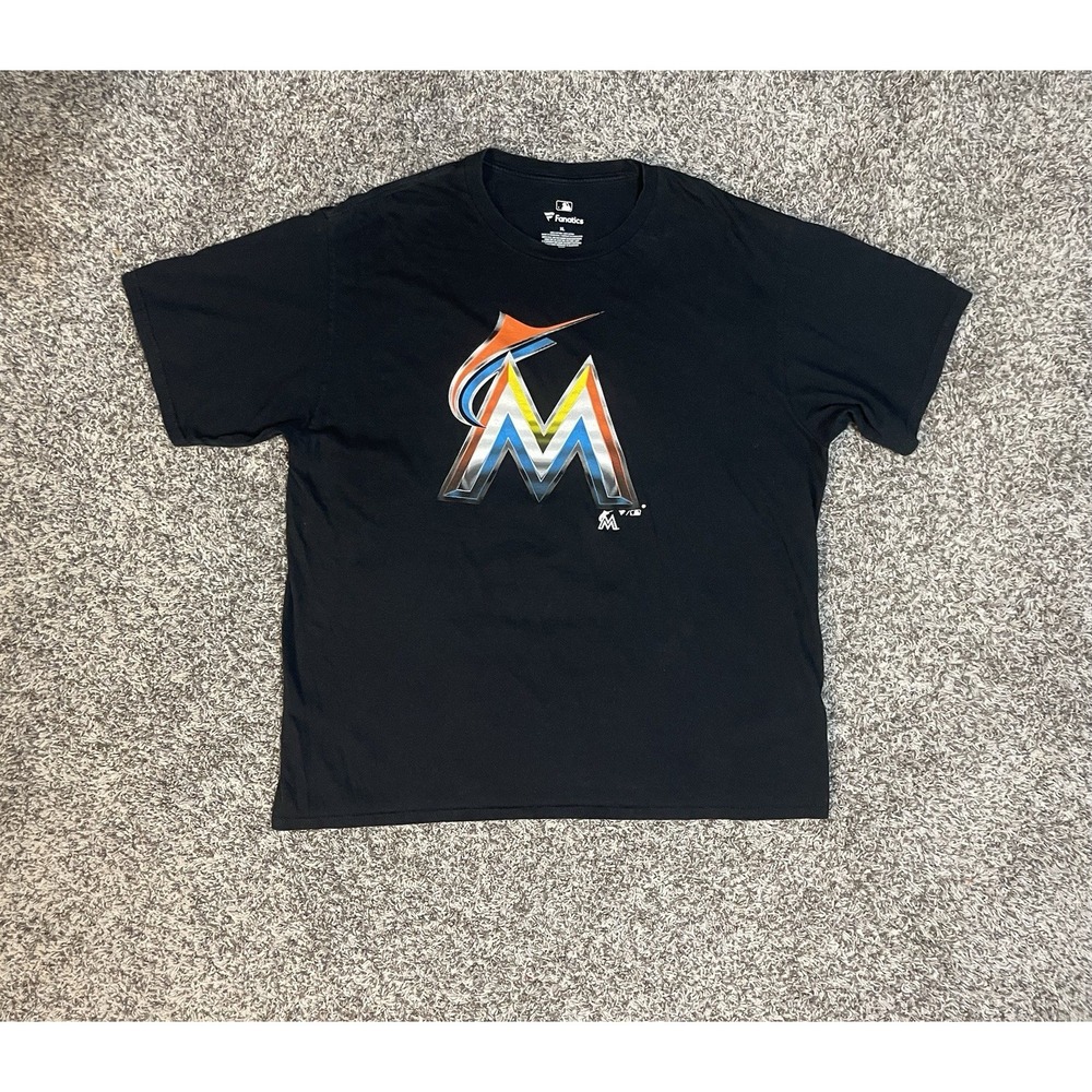 Majestic Miami Marlins T Shirt Mens Size XL Black Baseball MLB Short Sleeve - Picture 1 of 3